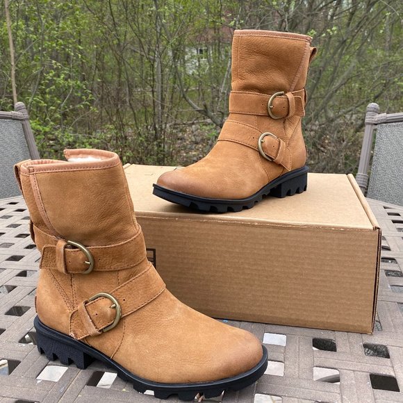 SOREL PHOENIX MOTO COZY US 7.5 Women's Tan Suede Winter Warm Casual Outdoor New - Picture 2 of 12